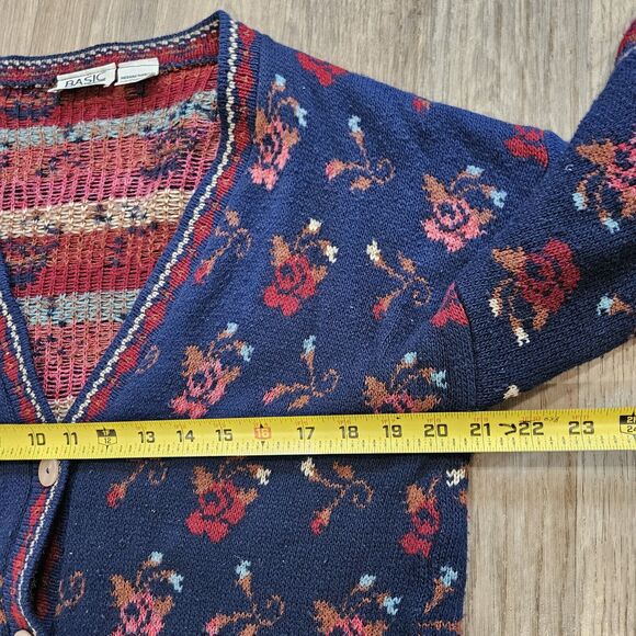 Vtg Basic Editions Cardigan Sweater Womens M Floral Grandmacore Cottagecore Boho - Picture 8 of 9